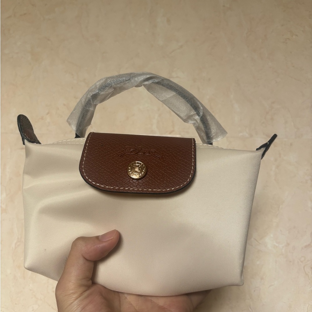 Longchamp Cream Mini Top-Handle Bag with Brown Flap